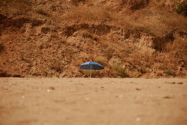 Vacation symbol. Beach umbrella on a wild beach