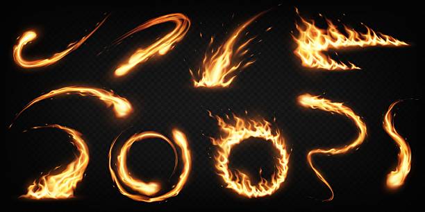 istock Collection of Dynamic Fire Swirls and Trails on Dark Background 2228904157