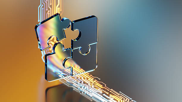 istock Abstract Puzzle Shapes with Circuit Elements in Futuristic Design 2228906021