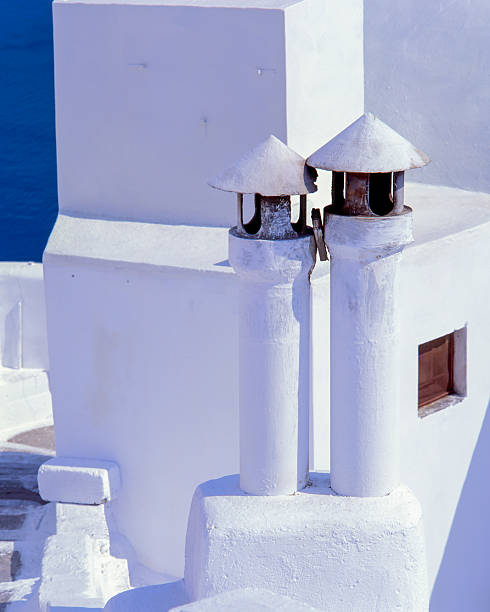 Whitewashed chimneys on the Greek island of Santorini.