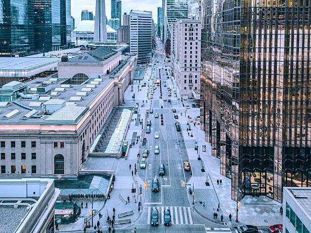 Toronto, Canada – December 22, 2023: Union Station Drone Shots Downtown Toronto Winter