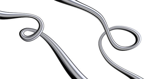 istock Metal 3D chrome lines featuring abstract liquid spirals and silver gradients. Y2K steel wave patterns for futuristic background designs. Glossy holographic ribbons or dynamic coils for modern art. 2228913799