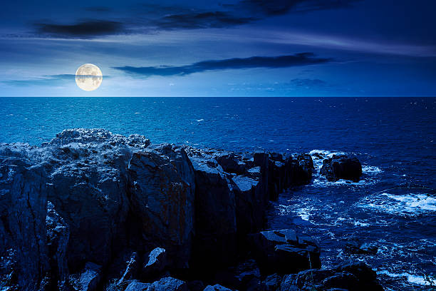 istock landscape with sea and coast with rock at night 2228917695