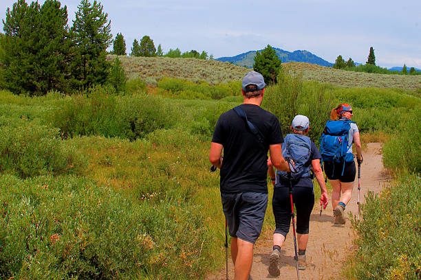 Grand Teton National Park, Wyoming USA, July 26, 2025: Hikers exploring a trail in Grand Teton National Park.
