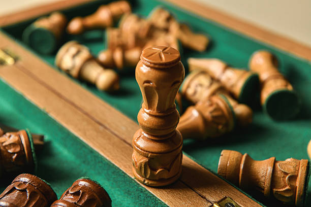 Elegant Chess Set Showing Laid-Down Pieces Inside Green Velvet Chessboard
