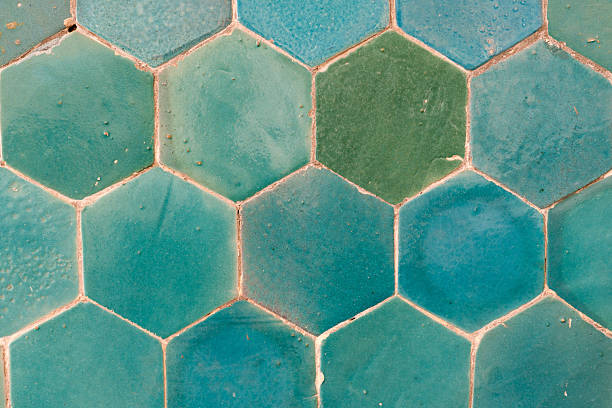 istock Hexagonal ceramic tiles in turquoise tones, Bukhara, Uzbekistan 2228926728