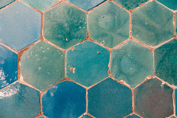 istock Hexagonal ceramic tiles in turquoise tones, Bukhara, Uzbekistan 2228926741