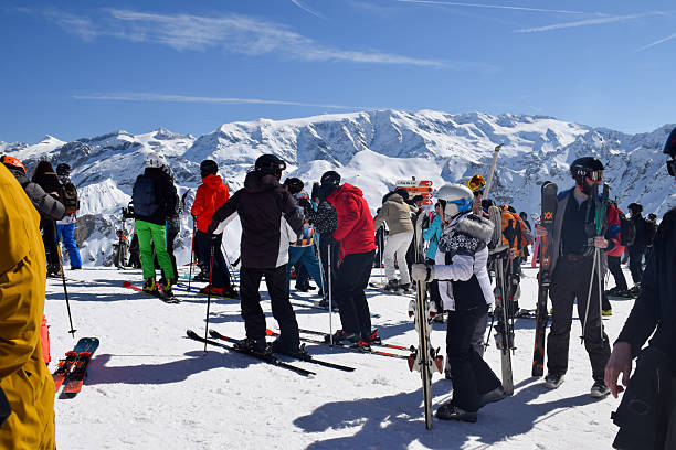 Chinese skiers on ski slope