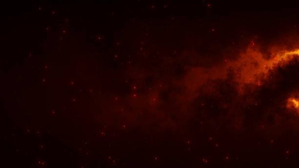 istock Dark red background with glowing fire particles and floating dust in abstract smoke ambiance. 2228934048