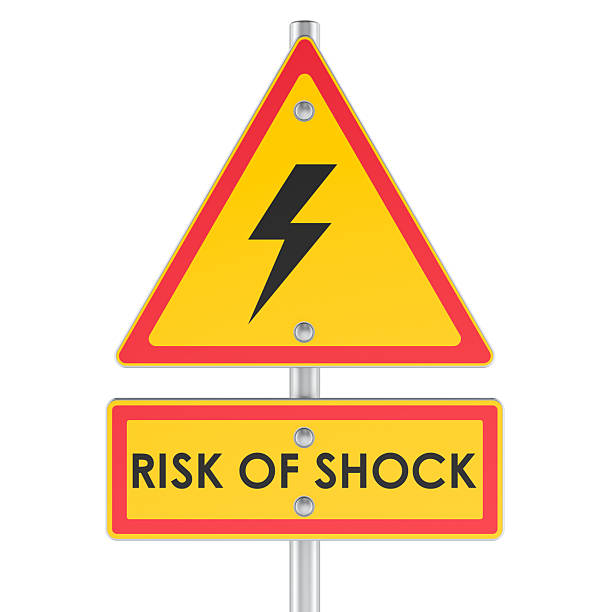 istock Risk of Shock, warning sign with lightning symbol. 3D rendering 2228939128