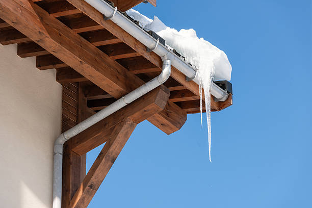 Large icicle overhanging below roof