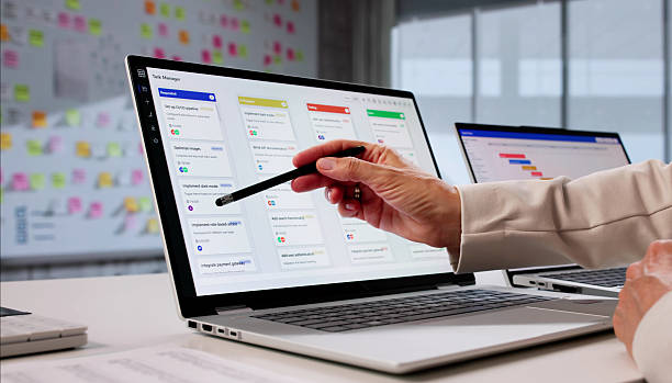 istock Efficient Woman Uses Kanban Project Management Software On Laptop Calendar 2228953368