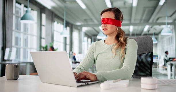 istock Frustrated Woman With Blindfold Enthusiastically Taking Notes 2228954084
