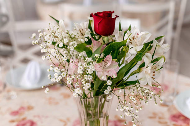 Beautiful flower arrangement on the dining table