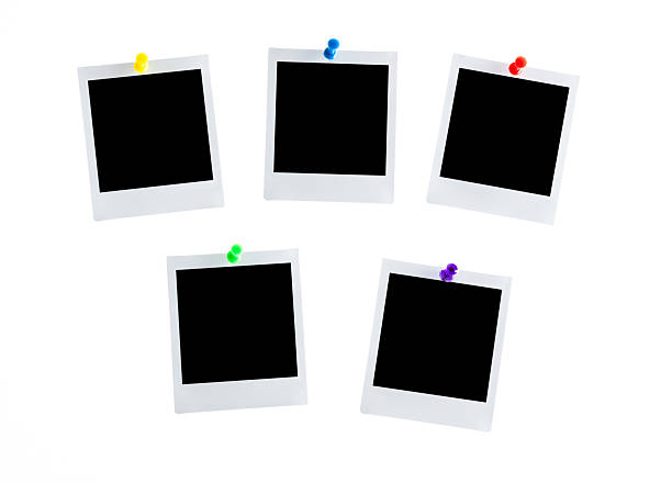 istock Five blank retro photo frame with thumbtacks on white background 2228963259