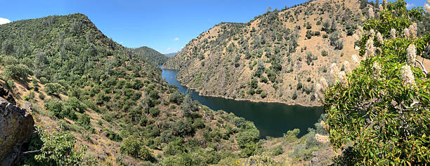 Panoramic view of Pardee Reservoir on the Mokelumne River, in the Sierra Nevada foothills of central California