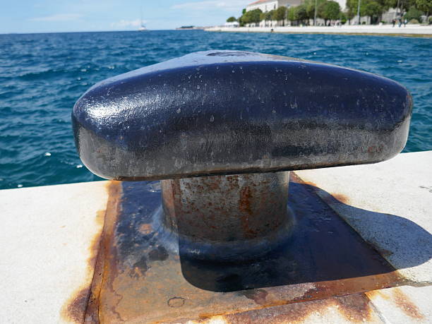 Ocean view with heavy duty ship mooring bollard