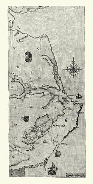 istock Map, Sketch of the Roanoke area c. 1584, after drawing by John White, 16th Century 2228972603