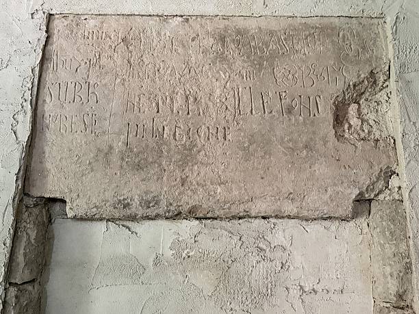 istock Ancient stone inscription inside San Pelayo hermitage in Olmos de Ojeda Palencia 2228974461