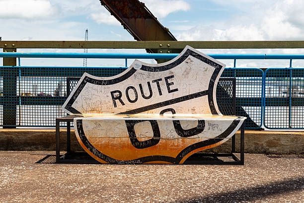 Benches on the historic Chain of Rocks Bridge on Route 66 in St. Louis, Missouri, USA.