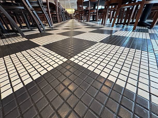 istock Black and white checkered floor in a restaurant 2229000406