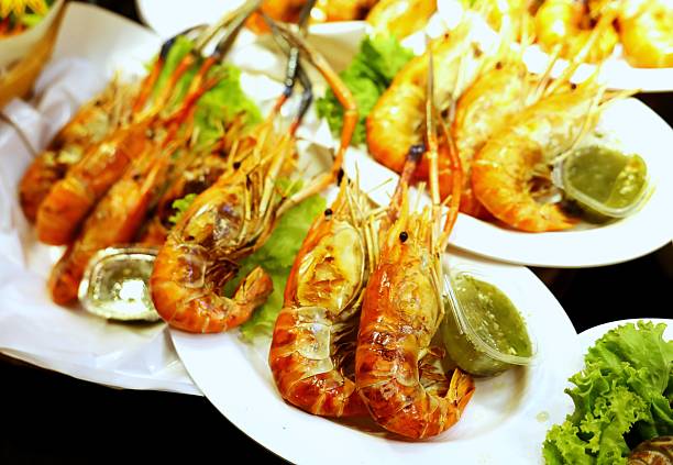 Grilled shrimps - seafood.