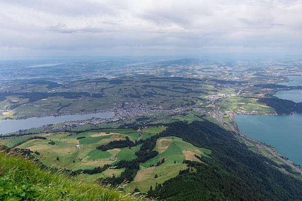 Fantastic panoramic view from Mount Rigi on Lake Lucerne and the Alps in the background.