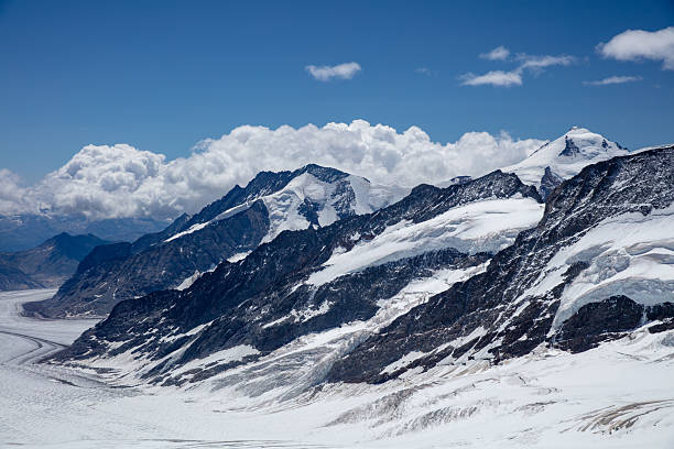 View of the Alps mountains from the view of Jungfraujoch Station, Switzerland.