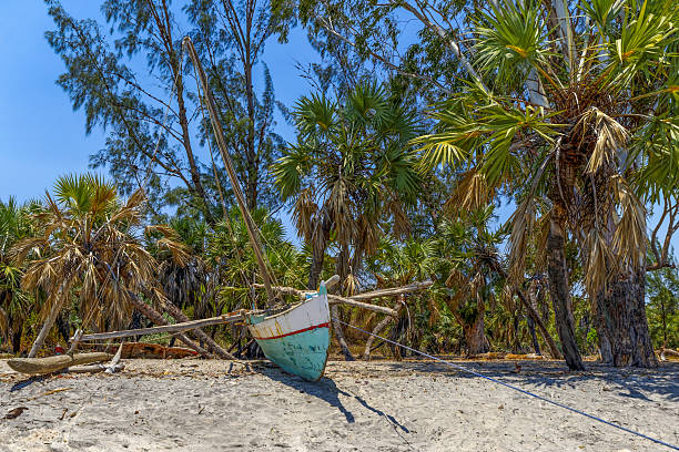 Traditional outrigger canoe in western Madagascar.