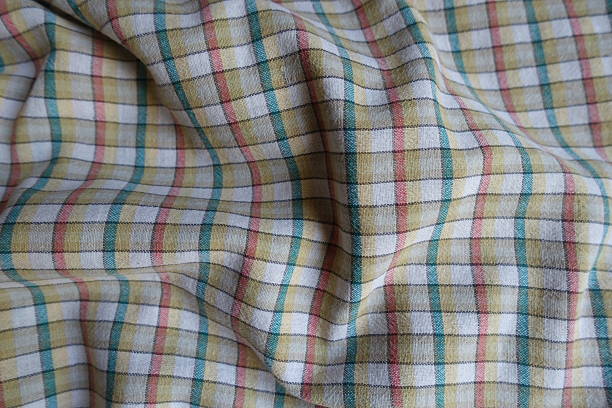 istock Soft folds on white, yellow, red and green checkered cotton fabric 2229036862