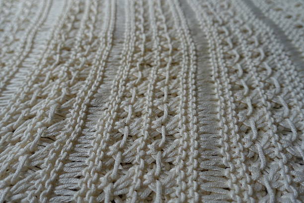 istock Close view of light beige handmade crochet lacy fabric 2229037103
