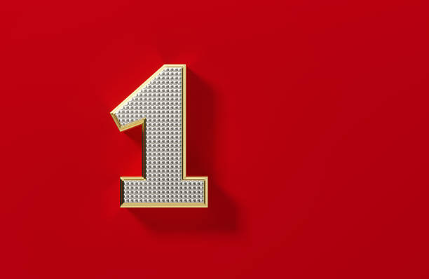 Silver colored number 1 with a gold outline on red background.