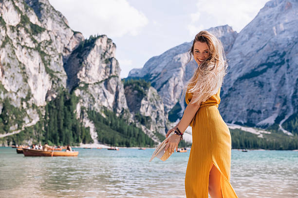 woman have fun at lago di braies