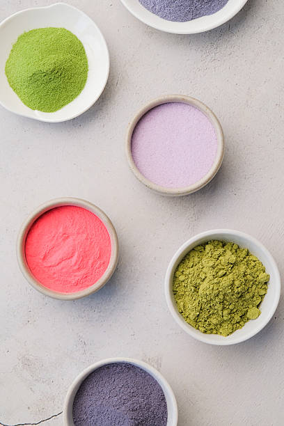 assortment of various powder matcha tea