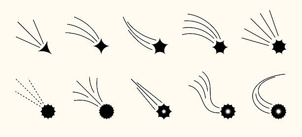Retro cartoon style comets and falling stars with spark trails and confetti effect. Ideal for party invites, space backgrounds or decorative Christmas vector designs.