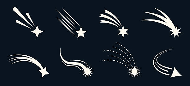 Abstract meteor and comet vector set with glowing tails and cosmic sparkles. Great for space posters, night sky invitations or elegant Christmas themed illustrations.