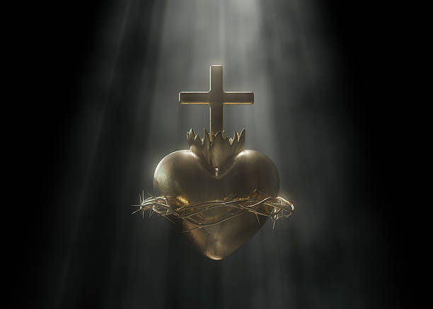 istock Gold Sacred Heart 3D Render with Hazy Gold Spotlight 2229063054