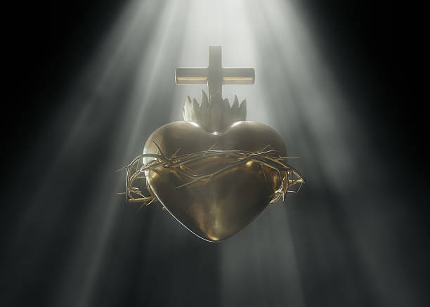 istock Gold Sacred Heart 3D Render with Hazy Gold Spotlight 2229063173
