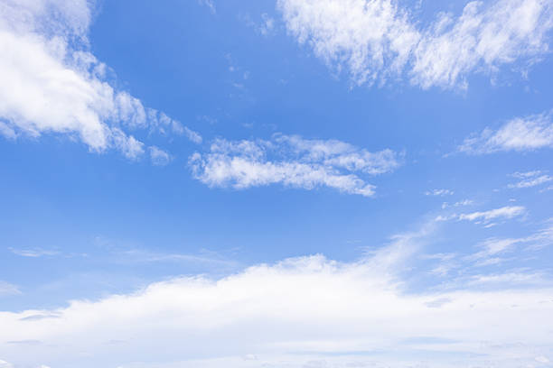 istock Panoramic view of clear blue sky and clouds, Blue sky background with tiny clouds. White fluffy clouds in the blue sky. Captivating stock photo featuring the mesmerizing beauty of the sky and clouds. 2229068263