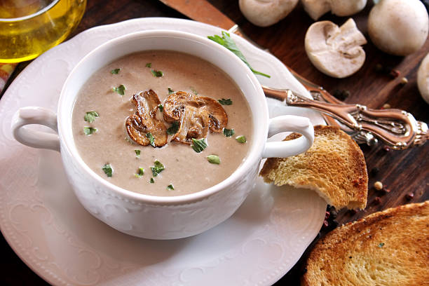 istock Creamy mushroom soup in ceramic bowl 2229073059