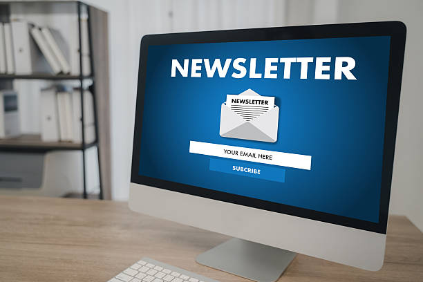 istock Newsletter subscription concept with modern computer on office desk, showing email signup form on screen for marketing, business communication, and audience engagement in digital workspace. 2229074160