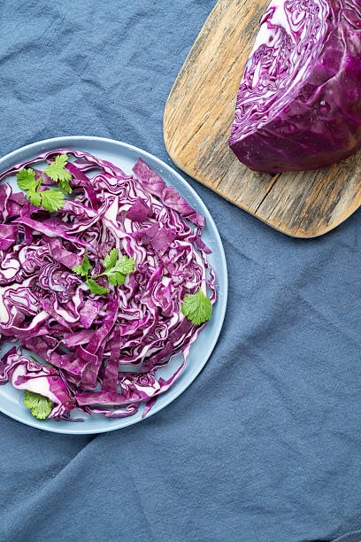 istock Red cabbage salad with fresh green cilantro on a plate. Vertical. 2229074306