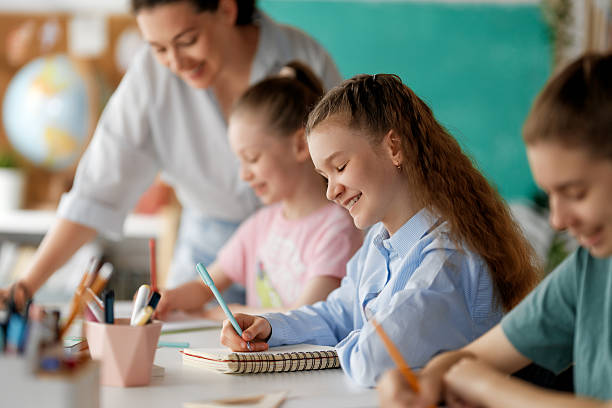 istock Happy kids and teacher at school 2229077257
