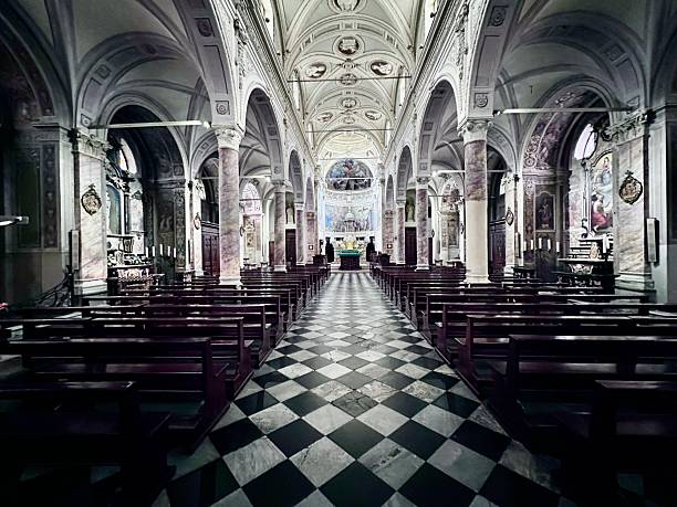 City in the Trentino-Alto Adige. Location of the Bernini express.  Trento cathedral in the piazza Duomo displays a baroque interior with marble pillars and walls, ceiling and altar painted with religious scenes.