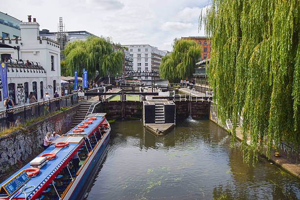 London, UK - August 8 2025: A view of Camden Lock on Regent's Canal.