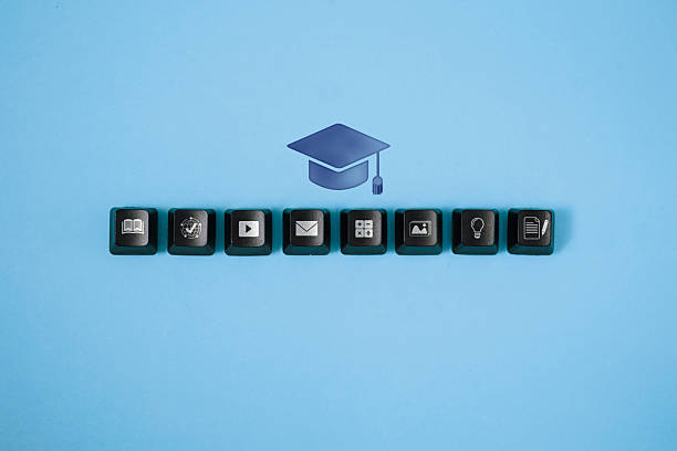 istock Online Education and E-Learning Concept with Keyboard Buttons and Graduation Hat Icon 2229083926