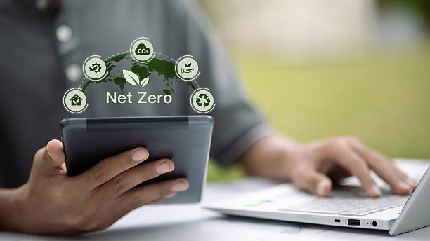 istock Net Zero Concept with Global Technology and Sustainability Icons 2229084226