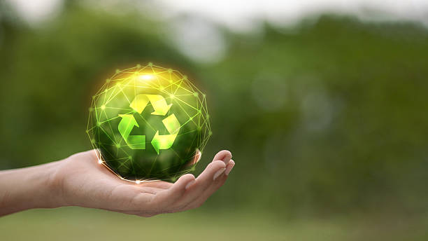 istock Recycle Symbol in Glowing Digital Sphere for Green Future 2229084259