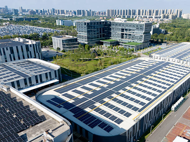 istock Solar power station on factory rooftop 2229087574