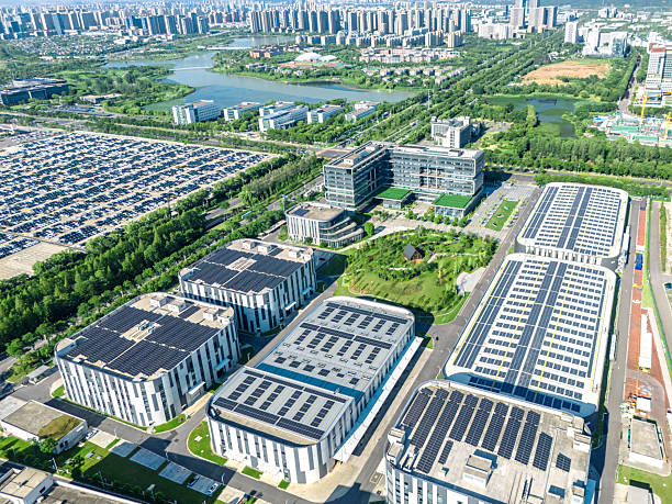 istock Solar power station on factory rooftop 2229087743